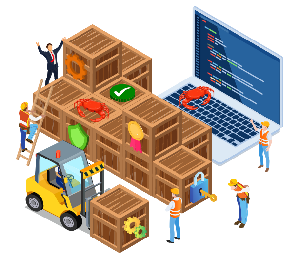 Illustration of crates stored securely in the cloud